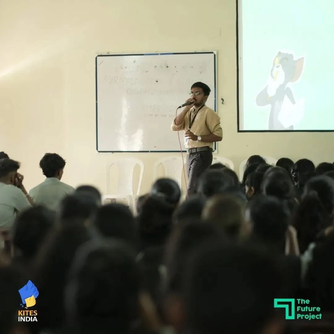 Speaker addressing students during a KITES India campus session